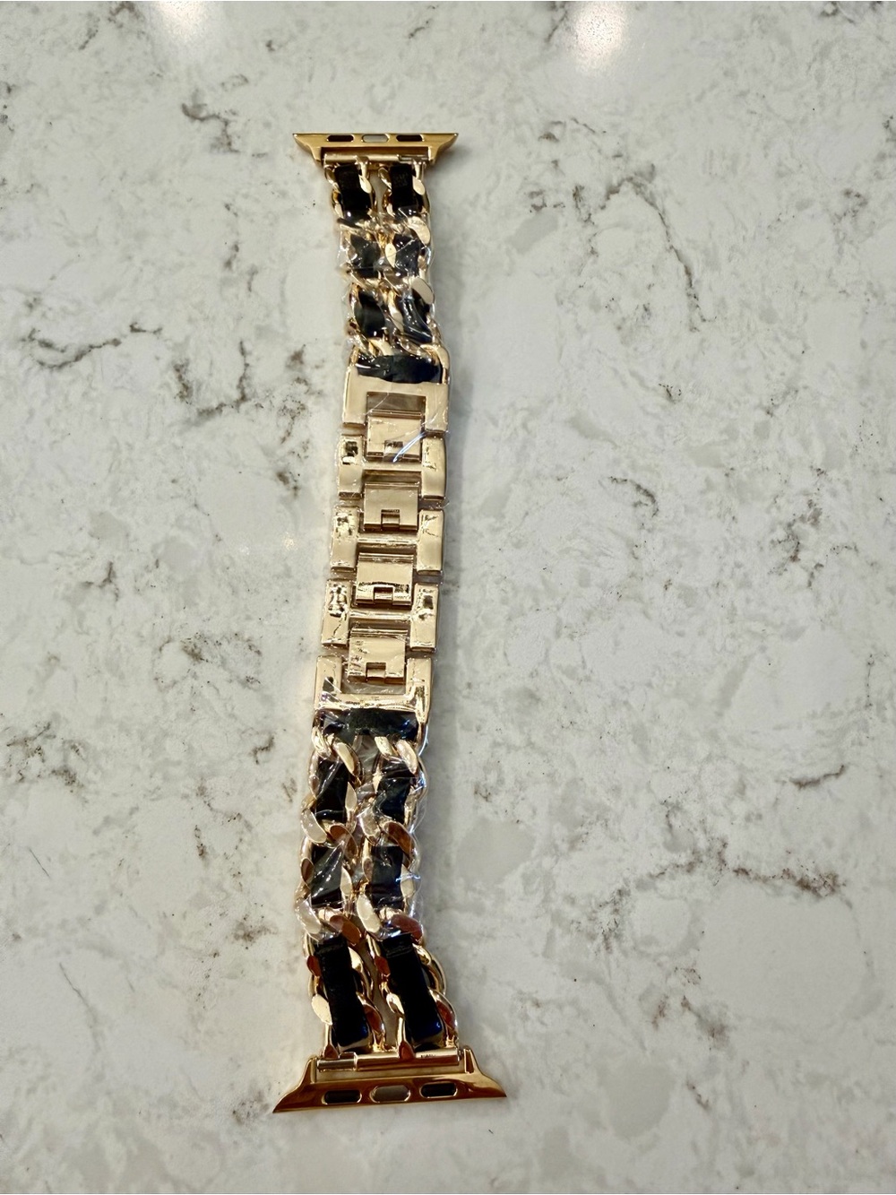 Adjustable Gold Chain-Link black Inlay Watch Band - 42/44/45 MM Women Jewelry NW